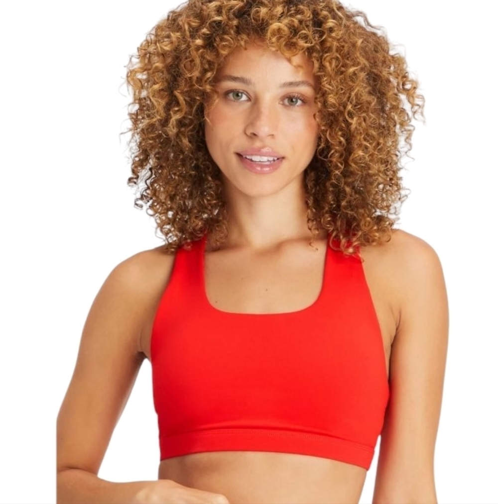 Fabletics Boost Medium Impact Sports Bra Red Leopard Print Size Medium
